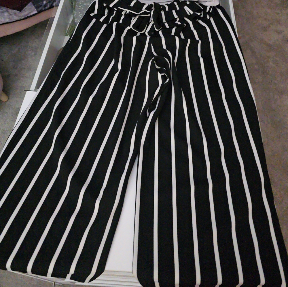 Black and White Striped Women's Pants